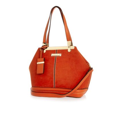 Orange faux suede bucket handbag